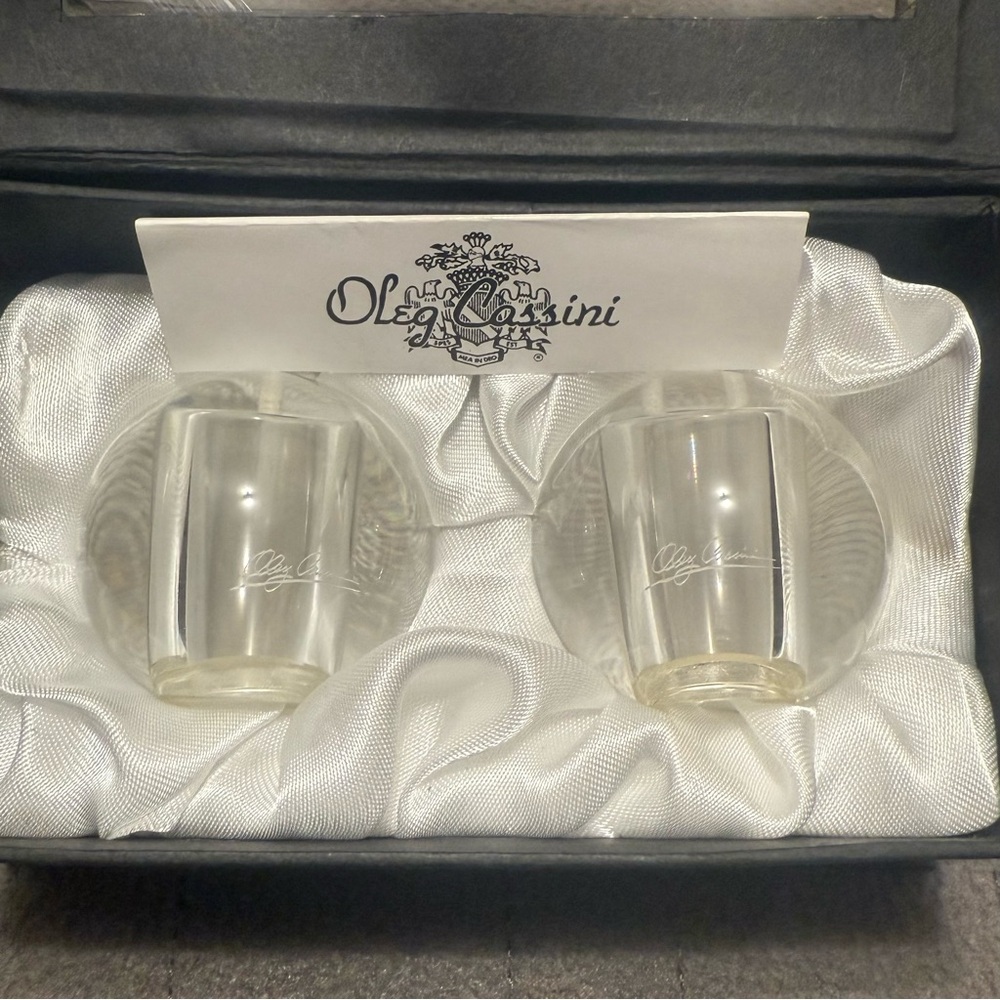 Oleg Cassini Crystal Round Ball Salt & Pepper Set 2" Etched Signature New